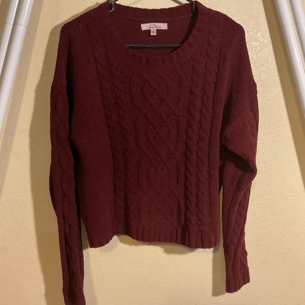Lane Tree Maroon Cable Knit Sweater Size Large